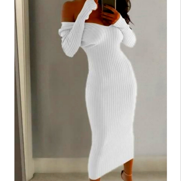 A Lovely Look Dresses & Skirts - Kali "Pure White" Ribbed Midi Sweater Dress